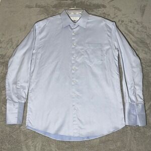 ENRO Shirt Mens 17.5 34-35 Light Blue Herringbone Dress French Cuffs
